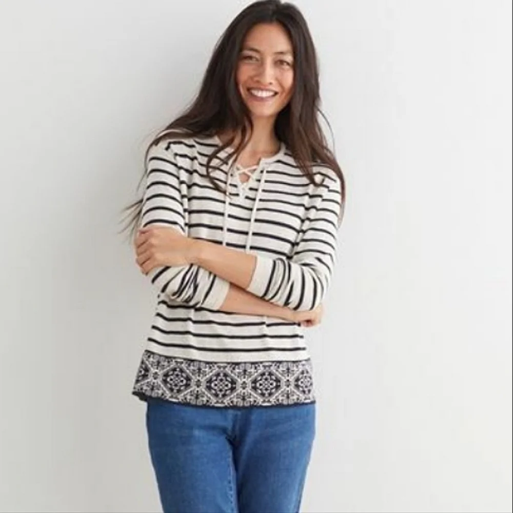 J. Jill Striped Lace-Up Long Sleeve Beachy Sweater Top Size XS